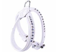 Arnés para perros pequeños de cuero blanco y cristales Swarovski mod. Saphir de GogiPet®