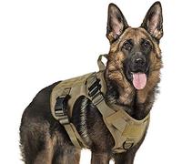 Arnes Perro Grande No-Pull Arnes Perro Antitirones Táctico de Malla Transpirable Chaleco para Entrenamiento con 2 Anillos Ajustable con Sistema Molle para Entrenar Caminar Cazar-Marrón||M