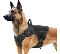 Arnes Perro Grande No-Pull Arnes Perro Antitirones Táctico de Malla Transpirable Chaleco para Entrenamiento con 2 Anillos Ajustable con Sistema Molle para Entrenar Caminar Cazar-Negro||M