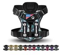 Arnés táctico personalizado para perro con parches de nombre y números personalizados, chaleco ajustable sin tirones con asa y parche de la bandera de Estados Unidos (camuflaje azul)
