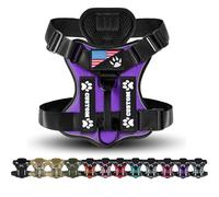 Arnés táctico personalizado para perro con parches de nombre y números personalizados, chaleco ajustable sin tirones con asa y parche de la bandera de Estados Unidos (morado)
