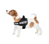 Arnés tipo chaleco con la inscripción «DO NOT PET», parches con velcro extraíbles y ribetes reflectantes El paquete incluye dos parches con velcro reflectantes con la inscripción «DO NOT PET». Por favor, mida el contorno del perro antes de comprar.