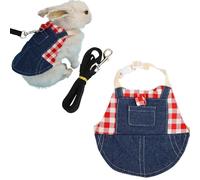 Arnés y correa de conejo, ropa de animales pequeños para conejo, conejillo de indias, arnés a cuadros, ropa de conejillo de indias para gatitos y otros animales pequeños (cuadros rojos, L)