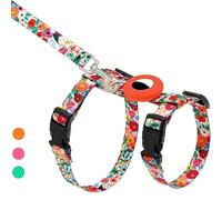 Arnés y Correa para Gatos a Prueba de Escape para Caminar, Viajar al Aire Libre, Bonito Juego de Correa Ajustable de Nailon Floral con Soporte para Airtag para Gatos pequeños y Grandes