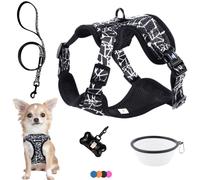 Arnés y Correa para Perro Cachorro Gato Arnes para Perros Anti Tirones Chaleco Transpirable Acolchado Ajustable Original Tamaño Pequeño como Chihuahua Peso Ideal 1,2-3kg(Talla XS Negro, Lote de paseo)