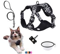 Arnés y Correa para Perro Cachorro Gato Arnes para Perros Anti Tirones Transpirable Acolchado Ajustable Original Tamaño Mediano como Jack Russel o Gato Maine Coon Peso Ideal 7-11,5kg (Negro M, Lote)