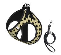 Arnés y Correa para Perros pequeños, Color Canela y Negro con Lunares, sin tirones. Incluye un Chaleco Reflectante Ajustable y un arnés de Malla Transpirable para Cachorros, Ideal para Paseos y sende