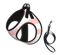 Arnés y Correa para Perros pequeños, Color Rosa Rubor con Rayas Blancas, sin tirones. Incluye un Chaleco Reflectante Ajustable y un arnés de Malla Transpirable para Cachorros, Ideal para Paseos y Sen
