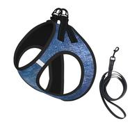 Arnés y Correa para Perros pequeños con Fondo Azul y Textura de Mezclilla, sin tirones. Incluye un Chaleco Reflectante Ajustable y un arnés de Malla Transpirable para Cachorros, Ideal para Paseos y s