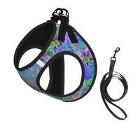 Arnés y Correa para Perros Retro Purple Green and Blue Wildflowers On Pink (2) sin tirones. Lindo Chaleco Reflectante Ajustable para Perros pequeños. Arnés de Malla Transpirable para Cachorros para