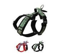 Arnés Zero para perro, tipo Karakusa, seguro, sin asfixia, difícil de desconectar, gran ajuste, fácil de poner y quitar, ajustable, reflector, XL, perro grande, bicolor, negro y verde