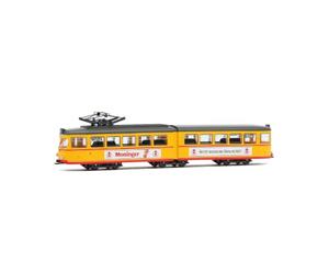 ARNOLD HN2615S Straßenbahn Duewag GT6, zwei Frontscheinwerfer „VBK Karlsruhe - Moninger-Bier“, EP. IV, mit DCC-Sounddecoder, elektrische Modellbahnlokomotive, AB 14 Jahren