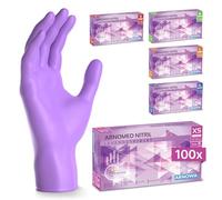 ARNOMED 100x Guantes nitrilo talla XS Morado, Guantes desechables quirurgicos y laboratorio, Luvas nitrilo descartaveis sin polvo y látex, Manoplas nitrilo en XS, S, M, L, XL, XXL