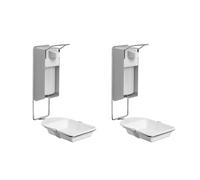 ARNOMED 2 dispensador de desinfectante con bandeja goteo, dispensador de jabón de aluminio para 500ml, dispensador de jabón para montaje en pared con palanca corta, eurodispensador de desinfectante