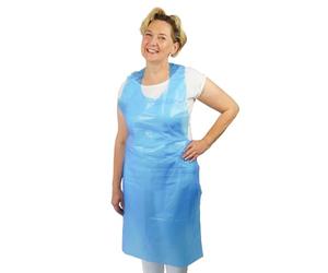 ARNOMED delantal de plastico PE 100 uds, delantal impermeable, delantal desechable plastico de 18µ de grosor, pack de delantales desechables de 75x140cm, azul, resistente al aceite