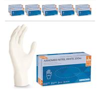ARNOMED Guantes de nitrilo talla L blanco, 2000 unidades (10 cajas), guantes de nitrilo talla S, M, L, XL, guantes desechables, guante de nitrilo desechable sin polvo, guantes de goma sin látex