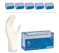 ARNOMED Guantes de nitrilo talla XL blanco, 2000 unidades (10 cajas), guantes de nitrilo talla S, M, L, XL, guantes desechables, guante de nitrilo desechable sin polvo, guantes de goma sin látex
