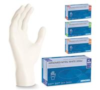 ARNOMED Guantes de nitrilo talla XL blanco, 400 unidades (2 cajas), guantes de nitrilo talla S, M, L, XL, guantes desechables, guante de nitrilo desechable sin polvo, guantes de goma sin látex