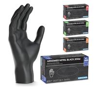 ARNOMED Guantes nitrilo negros talla XL, 400 unidades (2 cajas con 200 uds.), guantes nitrilo talla S, M, L, XL, guantes desechables, guante nitrilo desechable sin polvo, guantes de goma sin látex