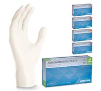 ARNOMED Guantes nitrilo talla M, guantes de nitrilo blancos, caja guantes nitrilo 100 unidades, guantes nitrilo desechables para mecanico, guantes de nitrilo sin polvo y látex en XS, S, M, L, XL