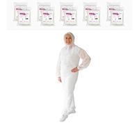 ARNOMED mono de trabajo desechable blanco PP para hombre y mujer, 10x mono integral talla XL (140x178 cm) con capucha, overol de pintor y mecánico sin látex