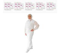 ARNOMED mono de trabajo desechable blanco PP para hombre y mujer, 50x mono integral talla XL (140x178 cm) con capucha, overol de pintor y mecánico sin látex