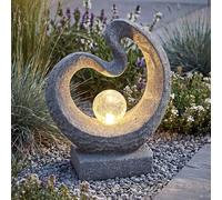 Arnusa Escultura de Luz Solar con Aspecto de Granito, Lámpara Solar Moderna de 33,5 x 39 cm, Figura de Jardín, Estatua con Bola de Cristal, Iluminación de Jardín Blanca Cálida, Decoración