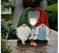 Arnusa Figura solar de jardín enano de jardín pareja con corazón duende lámpara solar figura decoración de jardín iluminada para exterior 29,5 cm