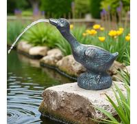 Arnusa Gárgola solar - Figura de estanque con bomba solar y fuente de agua - Decoración de jardín de poliresina en aspecto de cobre - Fuente solar para estanque de jardín y curso de agua (pato 24,5 x