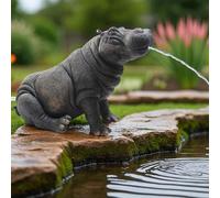 Arnusa Gárgola solar - Figura de estanque con bomba solar y fuente de agua - Decoración de jardín de poliresina en aspecto de cobre - Fuente solar para estanque de jardín y curso de agua (hipopótamo