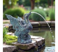 Arnusa Gárgola solar - Figura de estanque con bomba solar y fuente de agua - Decoración de jardín de poliresina en aspecto de cobre - Fuente solar para estanque de jardín y curso de agua (pato 22 x 19