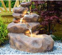 Arnusa SB103-19 - Fuente de Jardín Cascada con Iluminación y Bomba de 600 L/h, Gris y Marrón, 78x82x53 cm