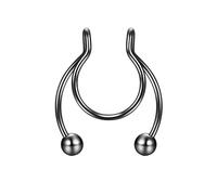 Aro aro anillos 1 unids nariz anillos aro 18 calibre no Piercing acero inoxidable clip en tabique clicker nariz aro Piercings joyería para mujeres hombres anillo cadena (negro, un tamaño)