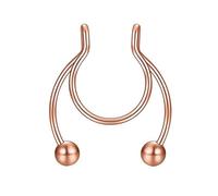 Aro aro anillos 1 unids nariz anillos aro 18 calibre no piercing acero inoxidable clip en tabique clicker nariz aro Piercings joyería para las mujeres hombres anillo cadena (oro rosa, uno tamaño)