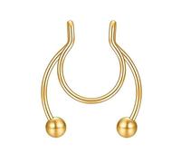 Aro de aro anillos 1 unids nariz anillos aro 18 calibre no piercing acero inoxidable clip en tabique clicker nariz aro anillo Piercings joyería para las mujeres hombres anillo cadena (oro, One Size)
