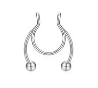 Aro de aro anillos 1 unids nariz anillos aro 18 calibre no piercing acero inoxidable clip en tabique clicker nariz aro Piercings joyería para las mujeres hombres anillo cadena (plata, un tamaño)