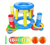 Aro de baloncesto inflable para piscina - Propósito de juego de agua flotante, juguete deportivo al aire libre | Red de baloncesto de diseño moderno y creativo, duradero, con 8 anillos de lanzamiento