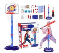 Aro de baloncesto para niños, aro de baloncesto para niños pequeños en interiores, 4 en 1 T Ball Set y Swild Ring Game, Juego de pelota de juguetes deportivos al aire libre para la sala interior, chid