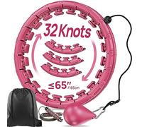 Aro de Ejercicio con Peso de 32 Nudos de Talla Grande, aro de huula Ajustable con eslabones adicionales para Adultos, 2 en 1 para Masaje de Fitness sin caída con Bola giratoria, Color Rosa