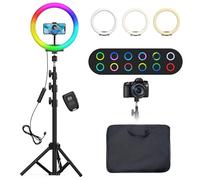 Aro De Luz con Tripode Alto - QIUOIO Anillo De Luz LED 10.2'' para Movil con 35 Modos RGB - Ring Light 3 Efectos de Iluminación y 10 Brillo Ajustable - Se Pueden Usar para Disparos TikTok Twich Live