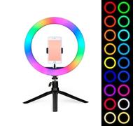 Aro de luz de 26cm de diámetro Led de 9 Colores con Soporte Ajustable Trípode más Anillo de luz RGB, Fotografía, Equipos de Estudio, Anillo de Iluminación, Vídeo (RGB + Mini Tripode)
