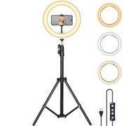 Aro de Luz Grande 31cm 12" de diámetro con Trípode Regulable Desde 55 cm hasta 200cm, Soporte para Móvil, 3 Modos de Luz y 10 Niveles de Brillo.