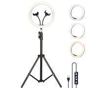 Aro de Luz Grande 33cm 13" de diámetro con Trípode Regulable Desde 55 cm hasta 200cm, 2 Soportes para Móvil, 3 Modos de Luz y 10 Niveles de Brillo