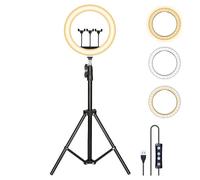 Aro de Luz Grande 36cm 14" de diámetro con Trípode Regulable Desde 55 cm hasta 200cm, 3 Soportes para Móvil, 3 Modos de Luz y 10 Niveles de Brillo