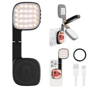 Aro de Luz para Móvil Magnético con 48 Leds, Foco Móvil Portátil 10 Niveles de Brillo 3000K-6500K, Luz para Móvil con Espejo y Batería 1000mAh para Live Streaming y Maquillaje, Negro