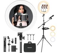 Aro de Luz Profesional Regulable LED 18"/45cm 3000-6500K Soporte para Micrófonos y Tarjetas de Sonido Fotografía Ring Light Peluquería Cámara Profesional TikTok Youtube
