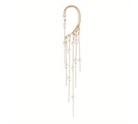 Aro de Oreja Largo, Delicado y Elegante con Borla y Perla para Orejas No Perforadas