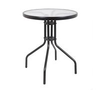 aro Mesa Bistró Plegable, Acero con Recubrimiento en Polvo, Vidrio Templado, Marrón, 60 x 70 cm, para 2 Personas, Uso Exterior