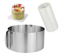Aro para bolos ajustável, bolos aro redondo anel pastelaria 16-30 cm, y 1 colar para bolos 10 m acetato transparente pastel para decoração de reposição pastelaria chocolate mousse