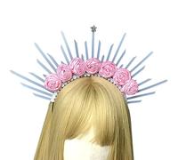 Aro para el pelo con corona con pinchos de rosa, accesorios para el cabello vintage para boda, diadema de novia, accesorios para fotos